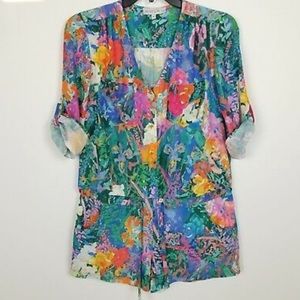 Amanda Uprichard Floral Long Sleeve Short Romper